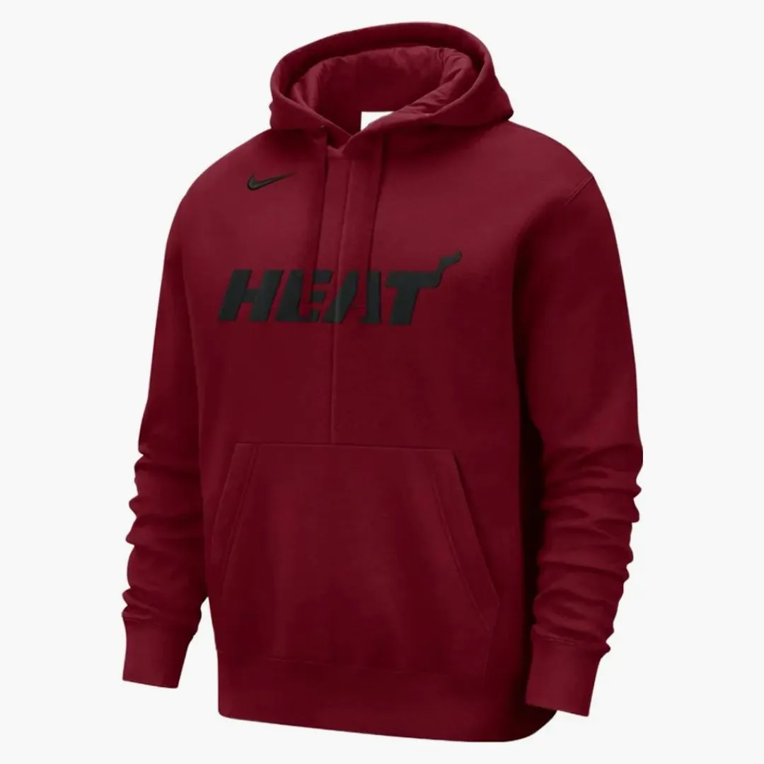 Nike Nba Miami Heat Courtside Team Logo Fleece Pullover Loose Fit Hoodie Red