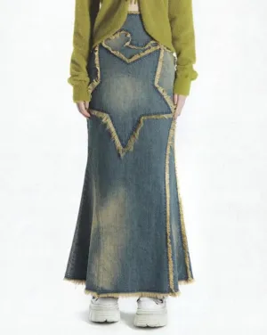 Nova Star Distressed Denim Maxi Skirt