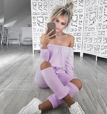 Off Shoulder Jumpsuits Long Sleeve Slim Rompers Womens Jumpsuit Club Party Jumpsuits Hole Playsuits for Women