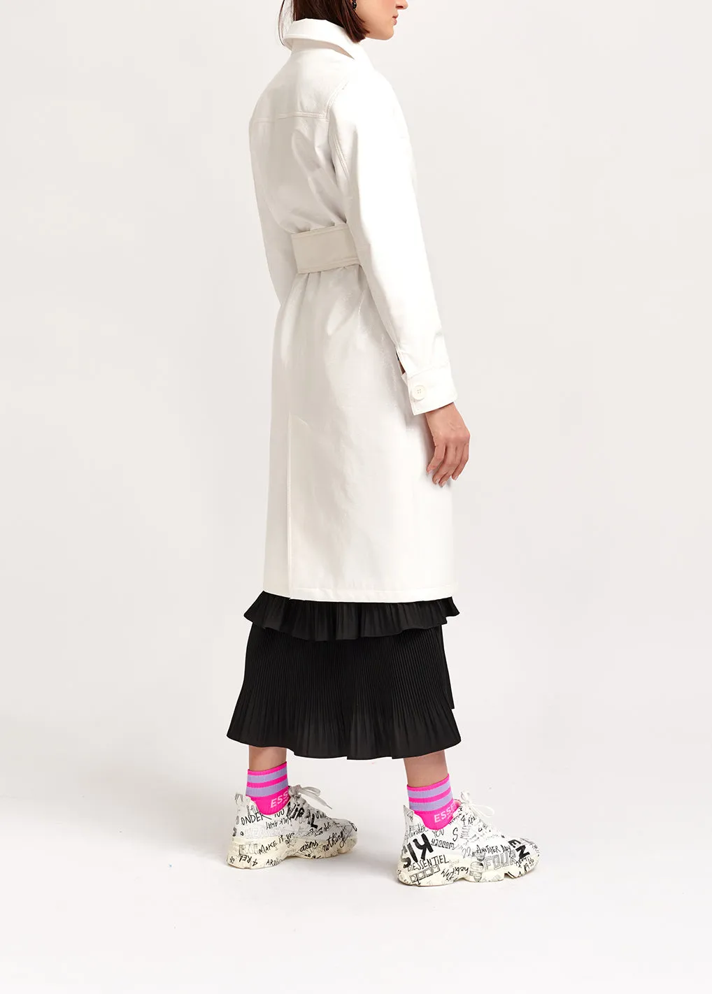 Off-white faux patent-leather trench coat