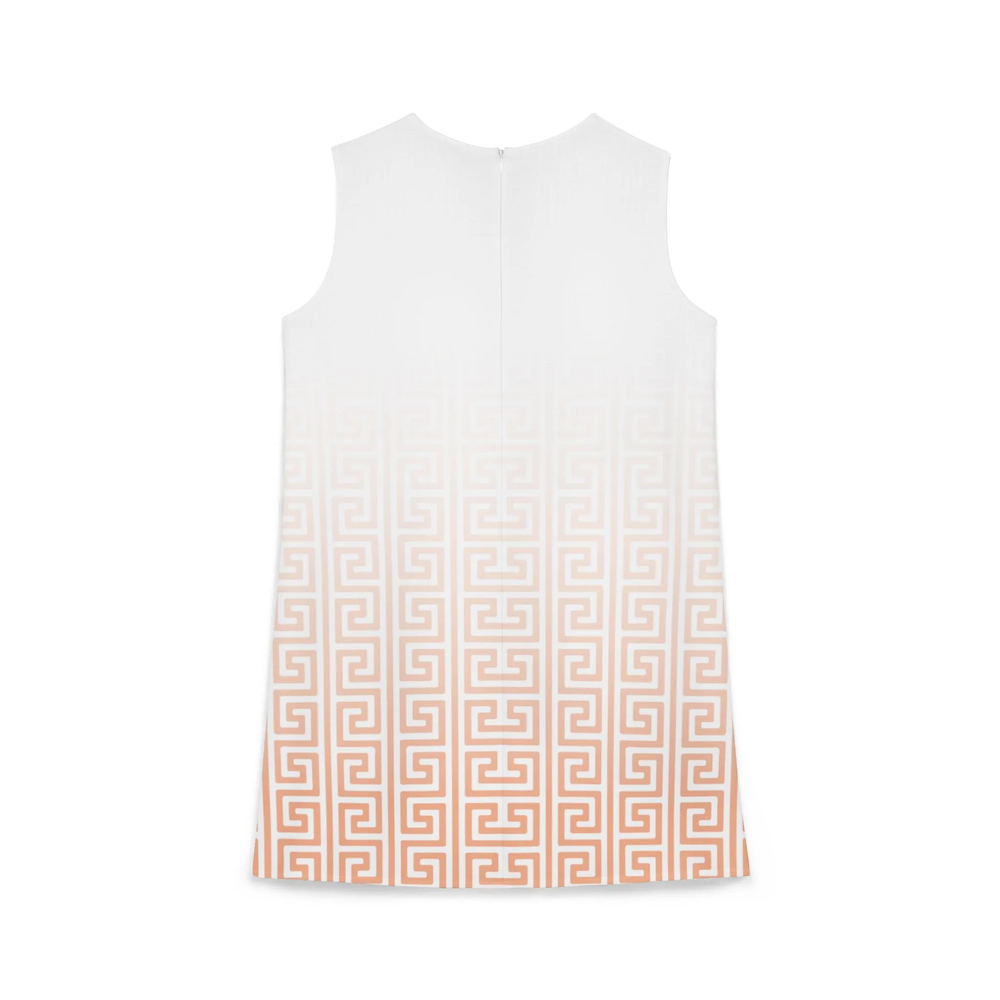 Peach White Greek Key Black A-line Sleeveless Dress