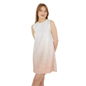 Peach White Greek Key Black A-line Sleeveless Dress