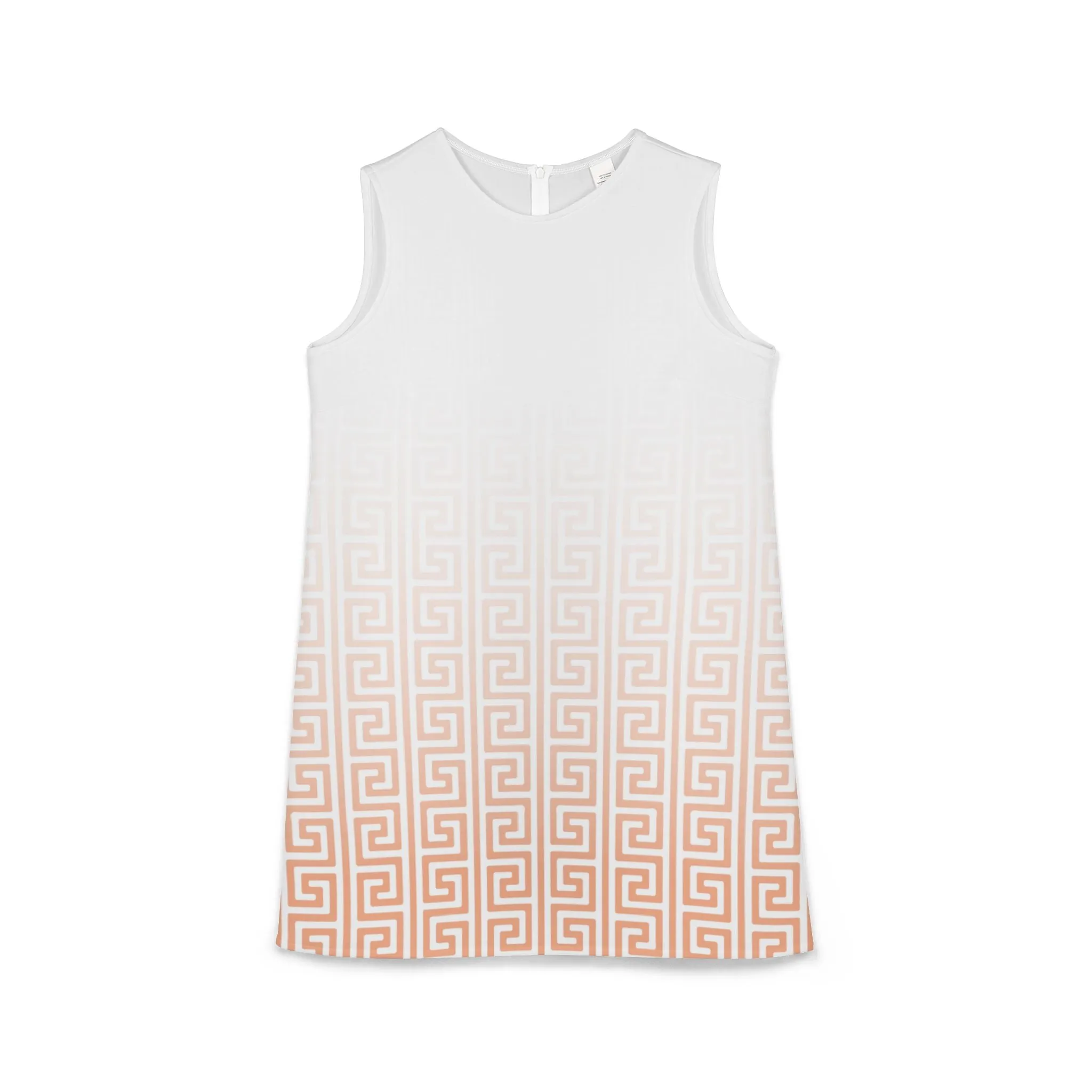 Peach White Greek Key Black A-line Sleeveless Dress