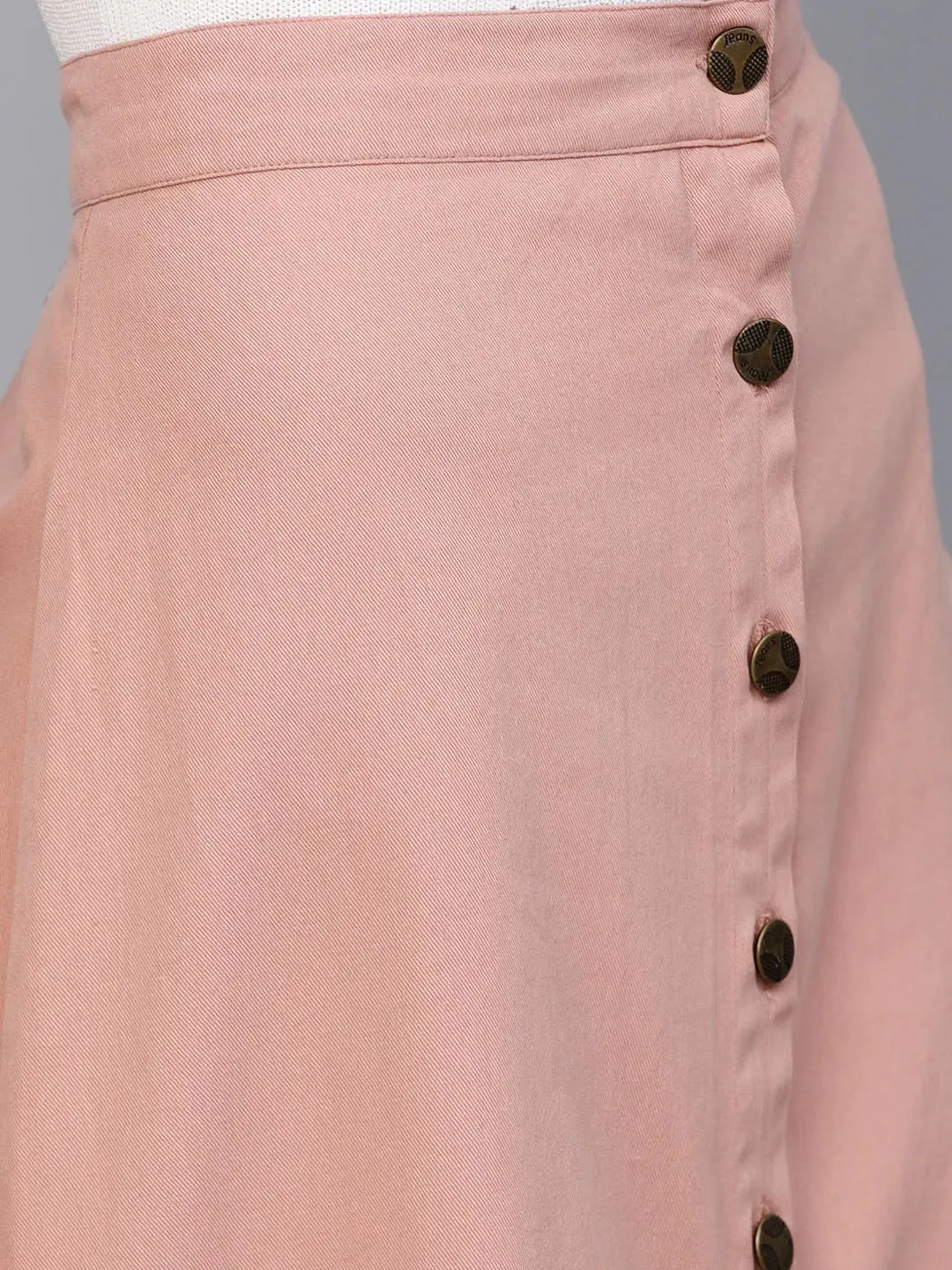 Pink Denim Longline Buttoned Skirt