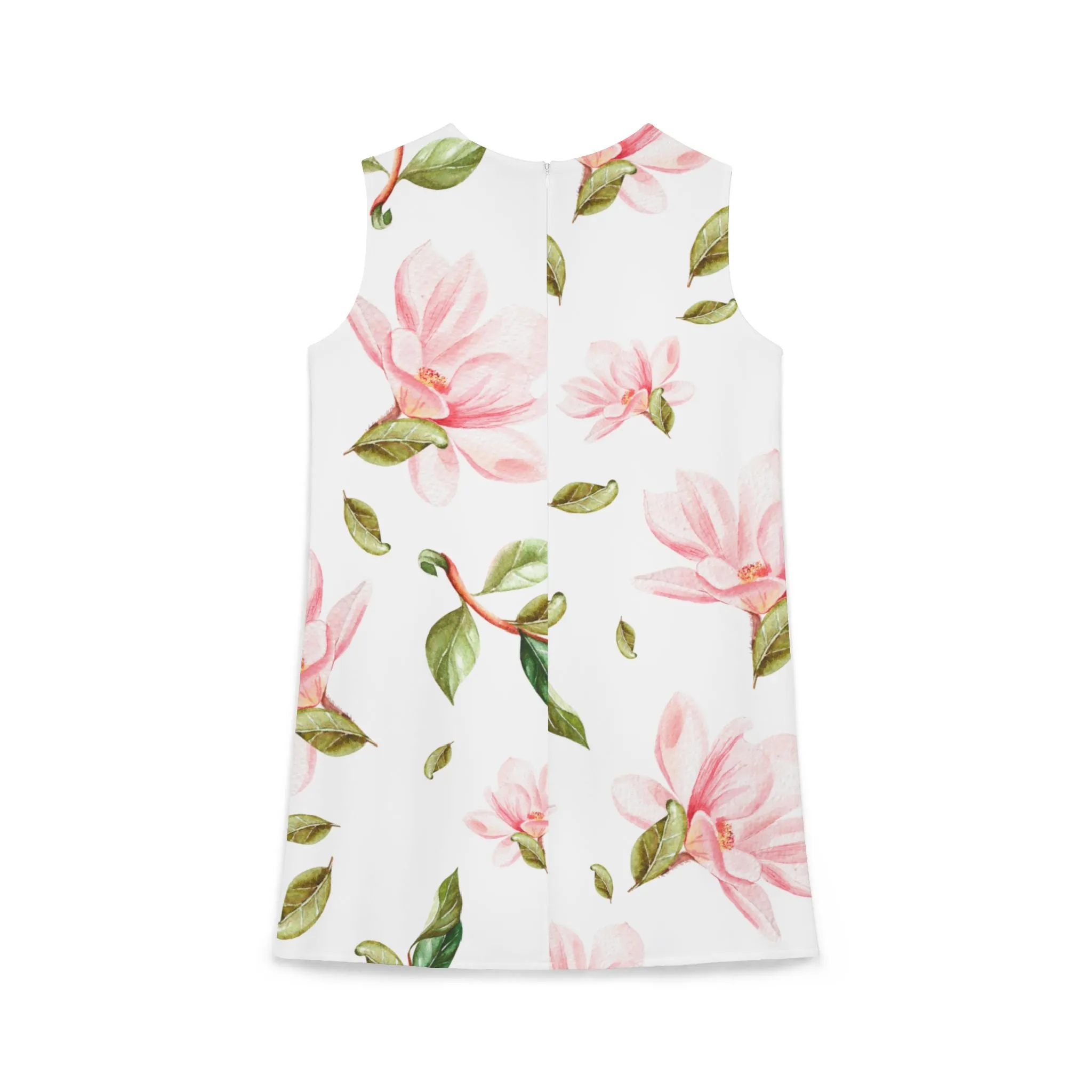 Pink White Green Floral Black A-line Sleeveless Dress