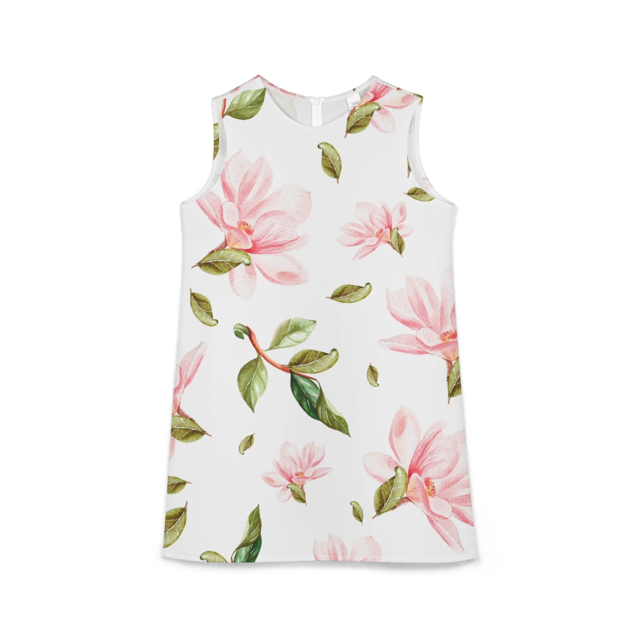 Pink White Green Floral Black A-line Sleeveless Dress