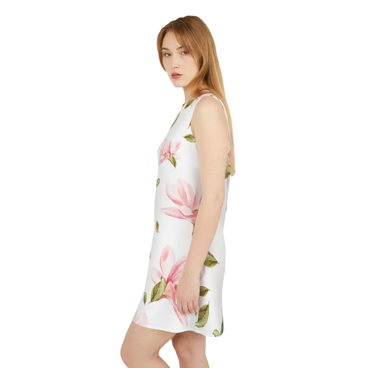 Pink White Green Floral Black A-line Sleeveless Dress
