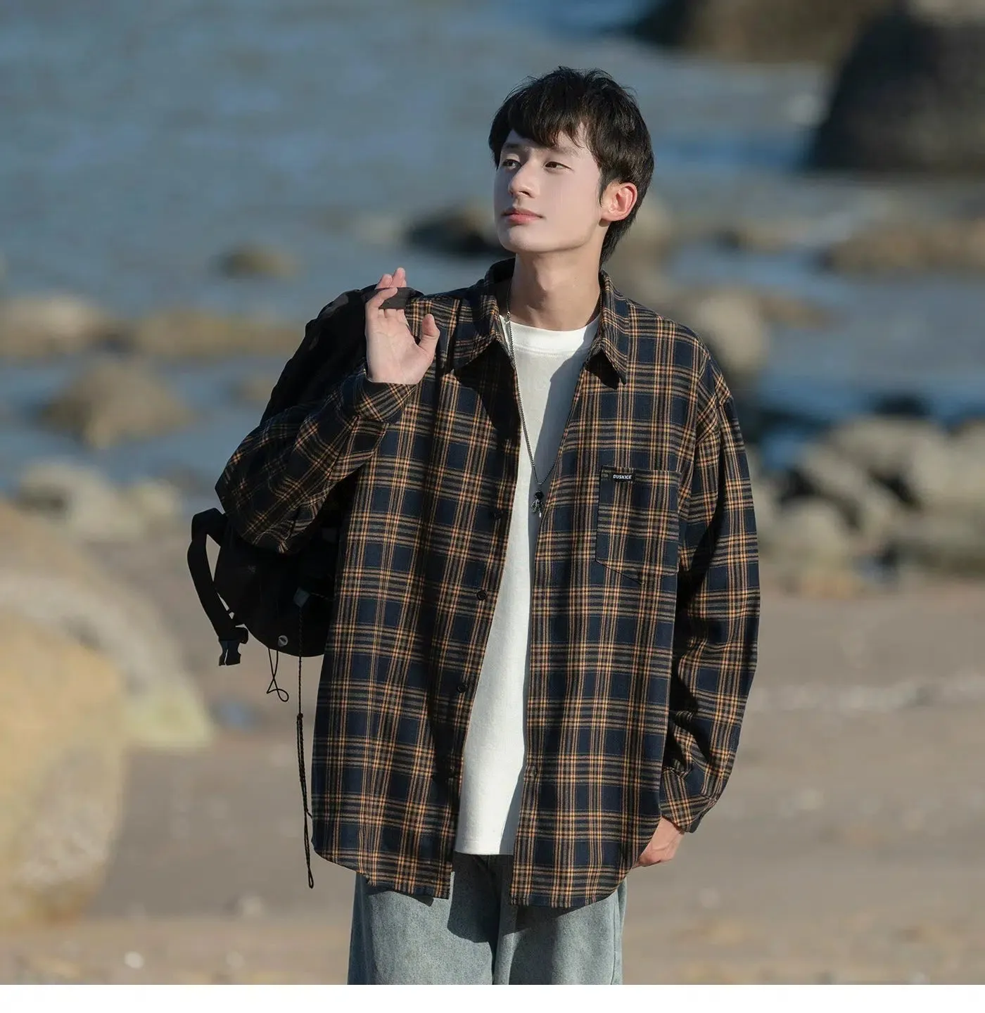 Plaid Long-Sleeve Shirt Jacket