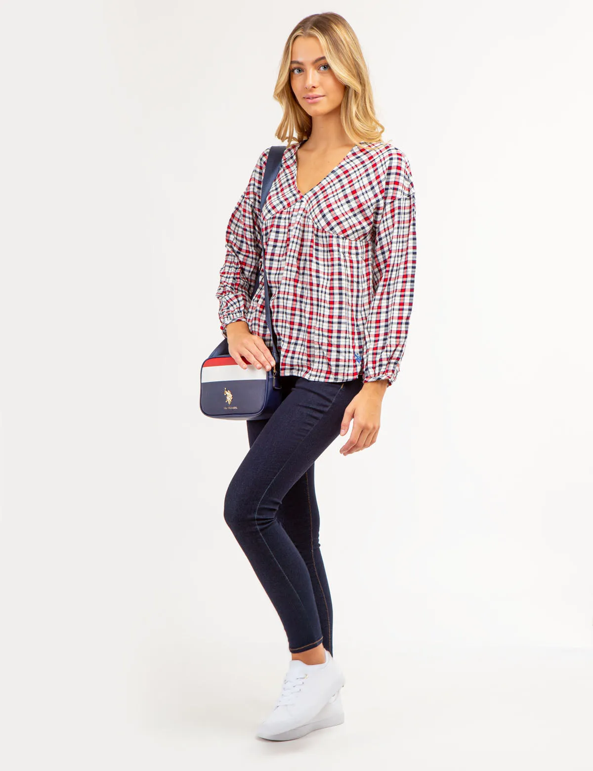 PLAID POETIC V-NECK TOP