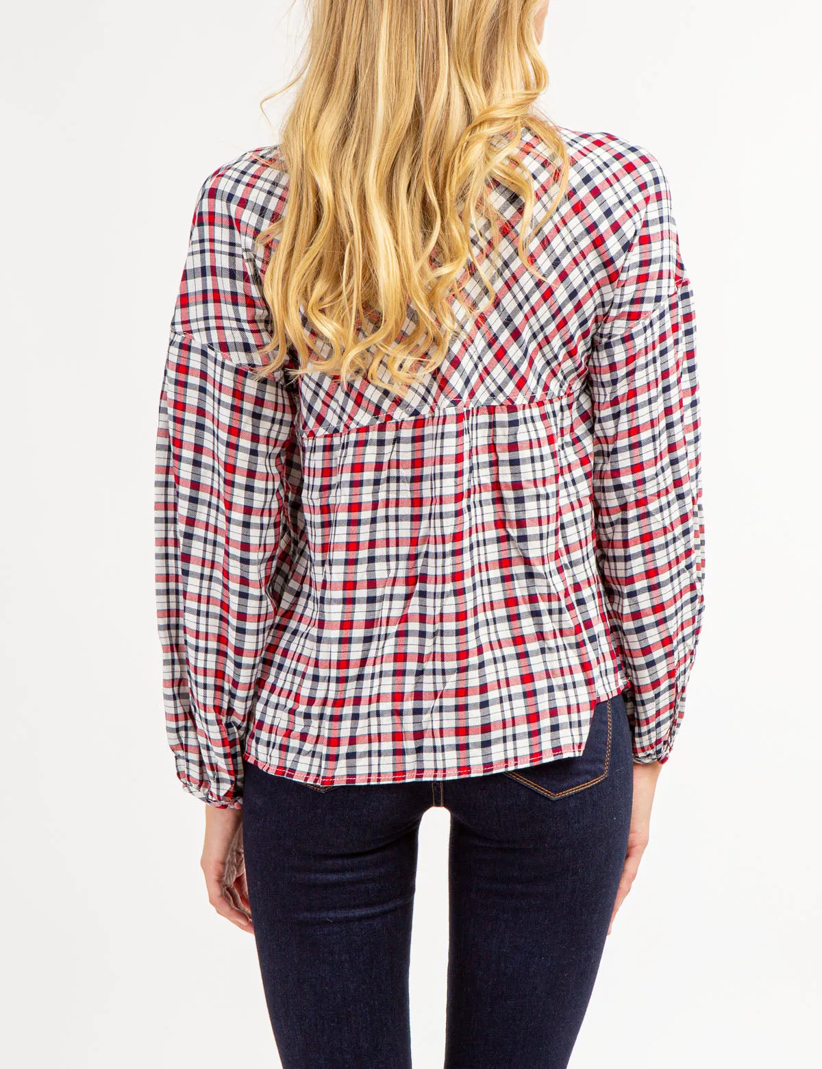 PLAID POETIC V-NECK TOP