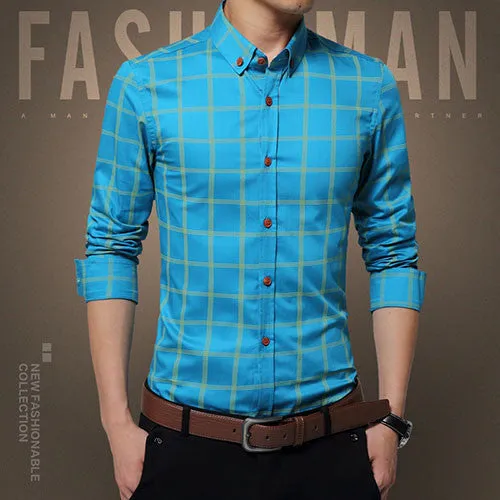 Plaid Shirt Men Fashion Casual Long Sleeve Turn-Down Slim Fit Shirt Men High Quality Cotton Mens Dress Shirts Men Clothes