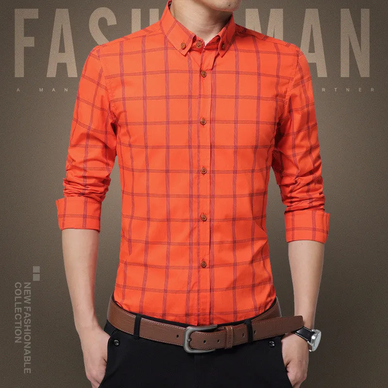 Plaid Shirt Men Fashion Casual Long Sleeve Turn-Down Slim Fit Shirt Men High Quality Cotton Mens Dress Shirts Men Clothes