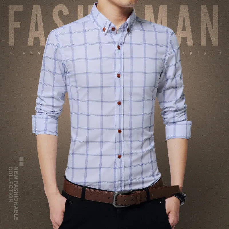 Plaid Shirt Men Fashion Casual Long Sleeve Turn-Down Slim Fit Shirt Men High Quality Cotton Mens Dress Shirts Men Clothes