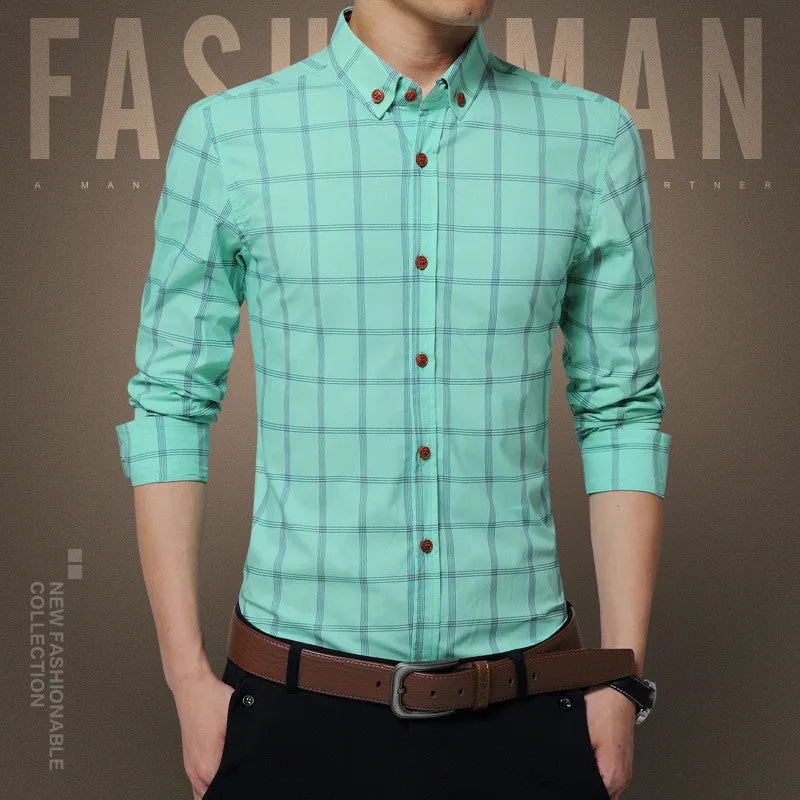 Plaid Shirt Men Fashion Casual Long Sleeve Turn-Down Slim Fit Shirt Men High Quality Cotton Mens Dress Shirts Men Clothes