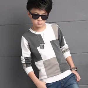 Plaid T-Shirts For Boys Clothing Children Tops 5 9 11 13 Years Long Sleeve School Boys Tees Cotton Casual Teenager Clothes