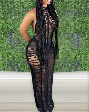Plain Backless Cutout Tied Detail Cover-up Jumpsuit
