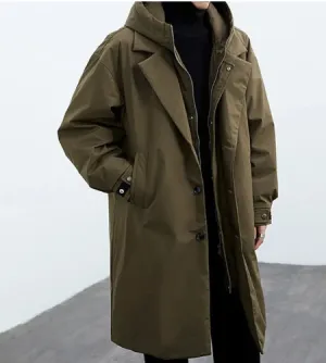 Plus size hooded trench coat for men