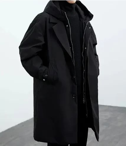 Plus size hooded trench coat for men
