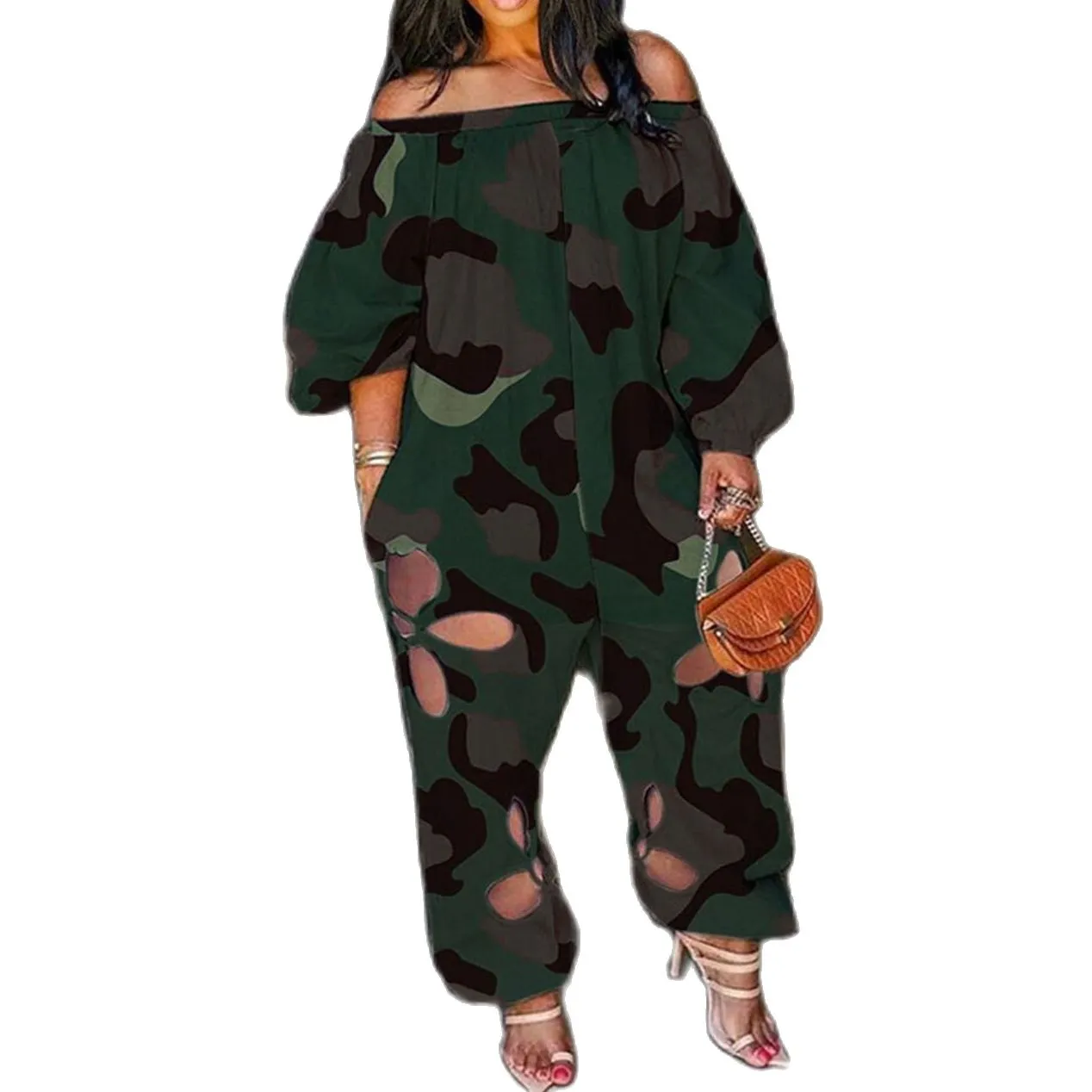 Plus Size Women Jumpsuits Hollow Out One Piece Outfit