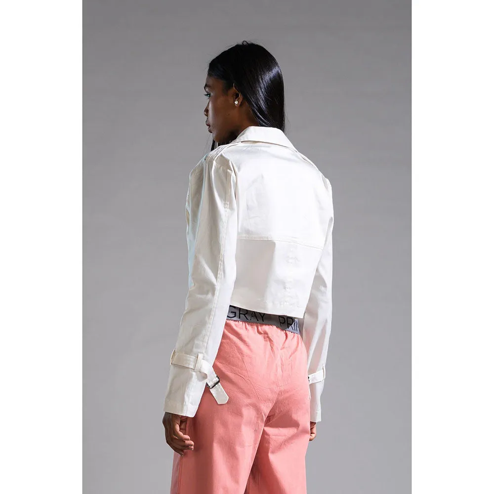 PRIMAL GRAY White Recycled Cotton Cropped Trench Jacket