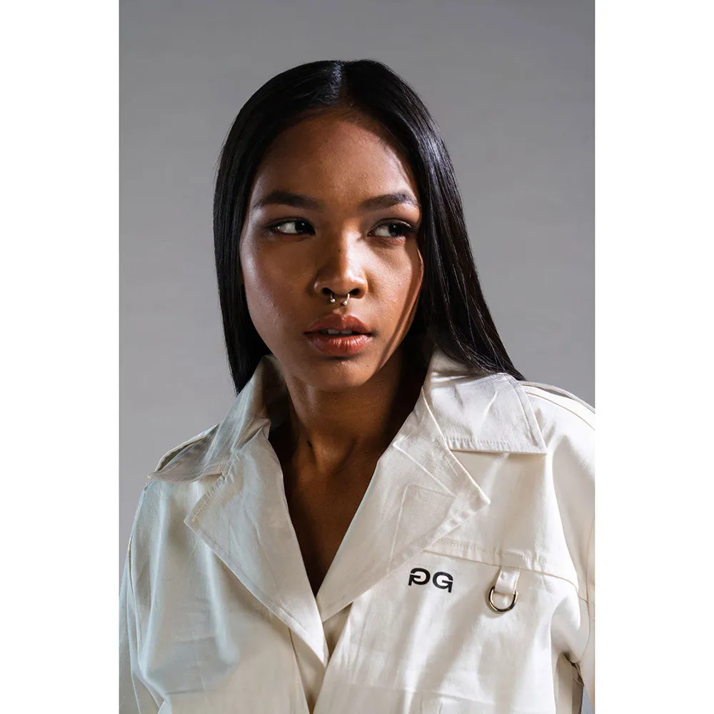 PRIMAL GRAY White Recycled Cotton Cropped Trench Jacket