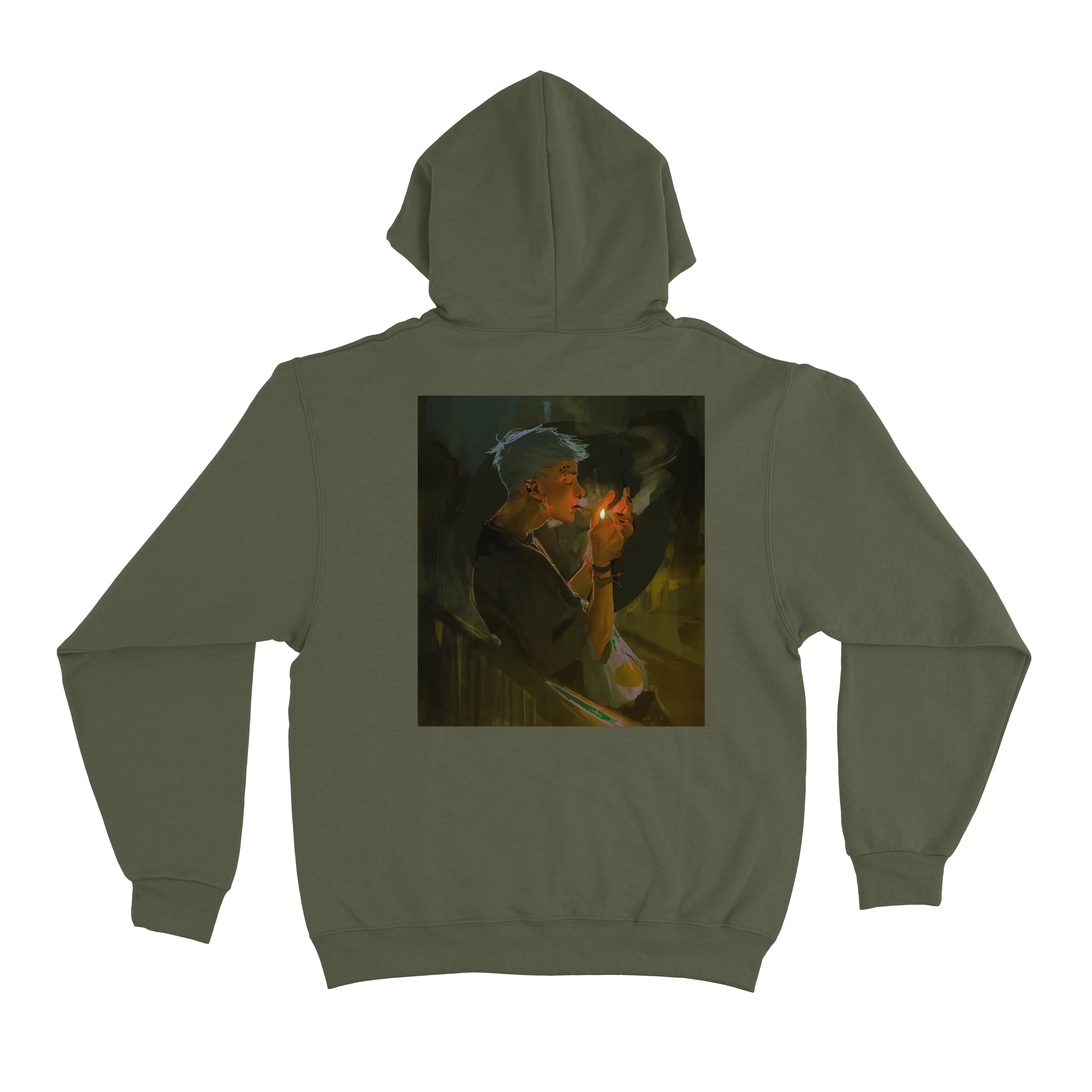 "Late Night Smoker" Fleece Hoodie Beige/Khaki