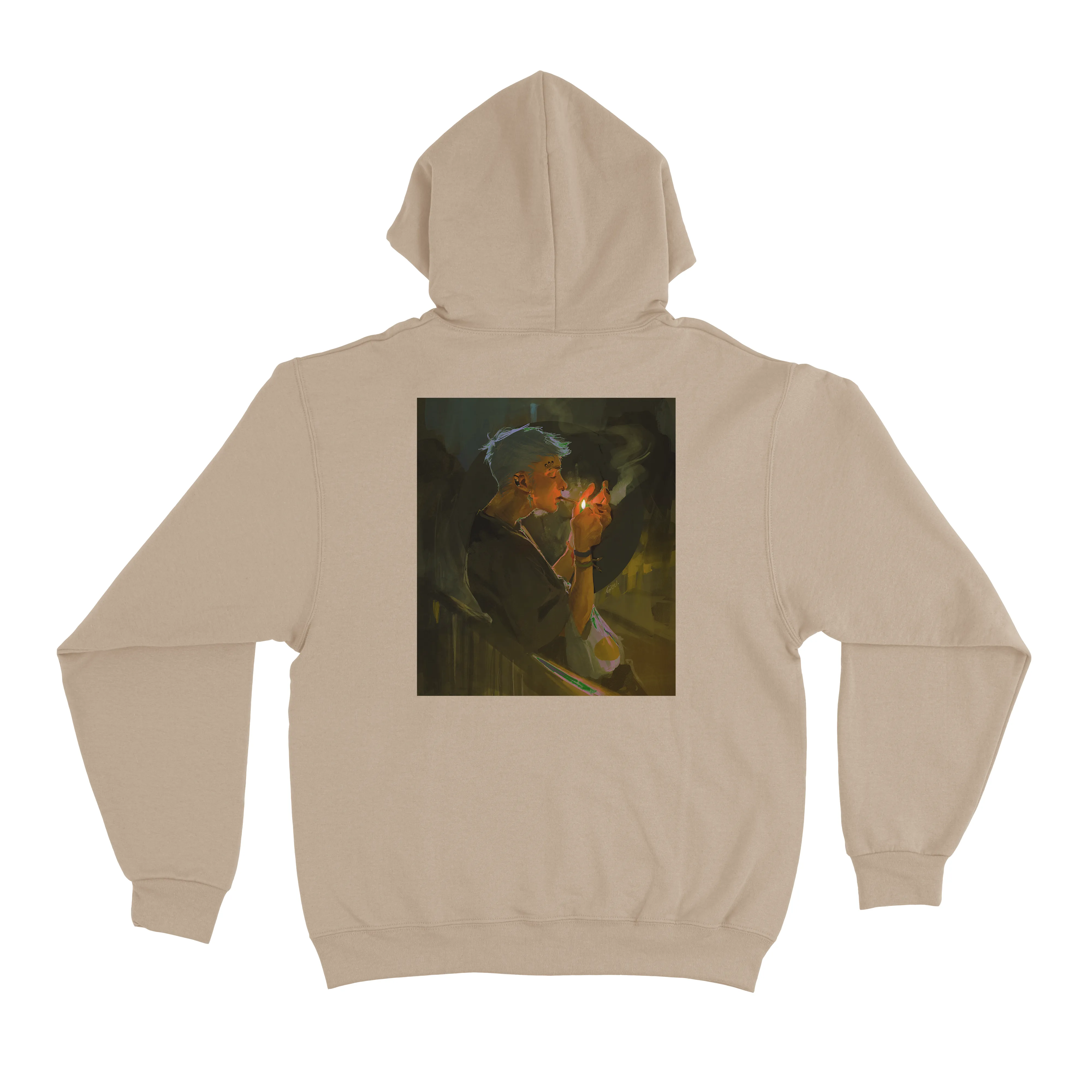 "Late Night Smoker" Fleece Hoodie Beige/Khaki