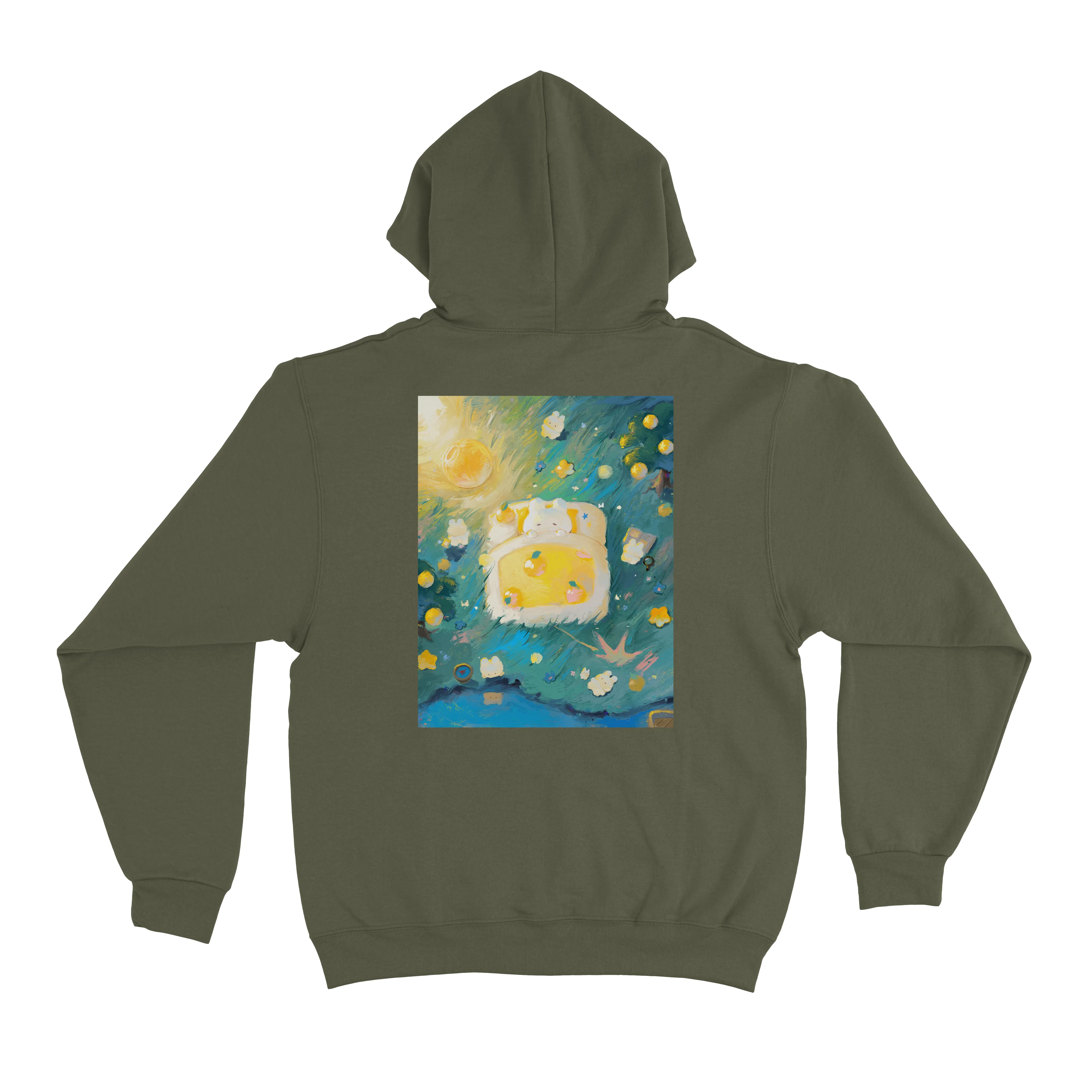 "Moon Bunny" Fleece Hoodie Khaki