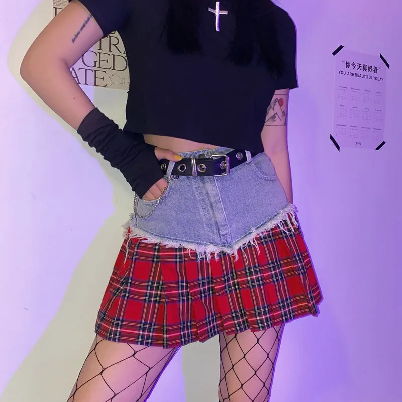 "PLAID DENIM" SKIRT H032606