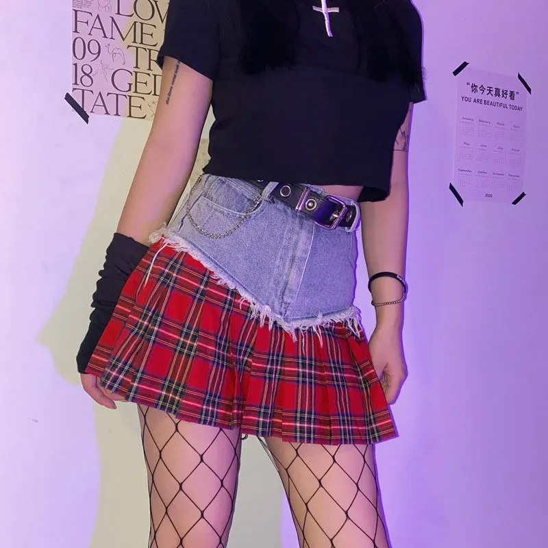 "PLAID DENIM" SKIRT H032606