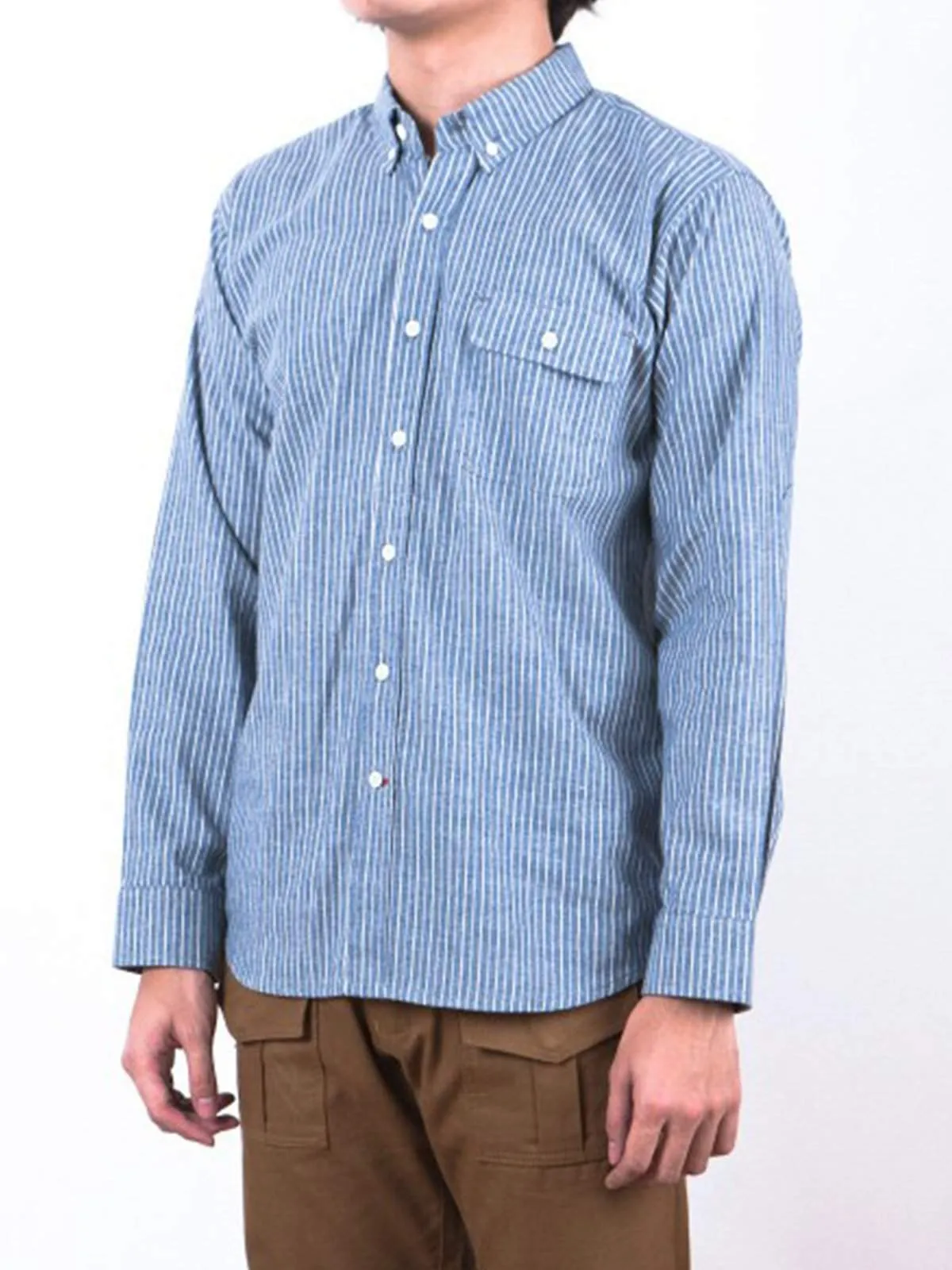 Qutn Work Shirt II Blue Striped Chambray