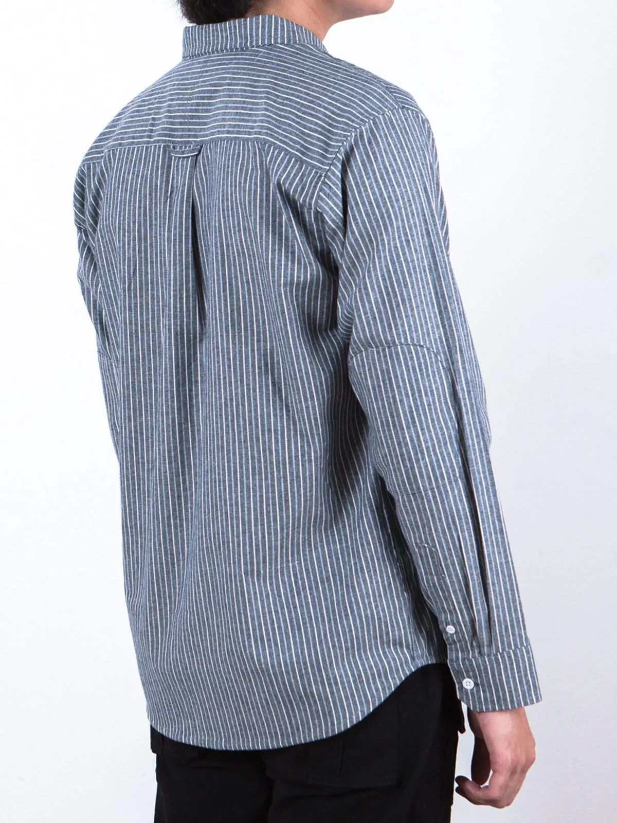 Qutn Work Shirt II Grey Striped Chambray