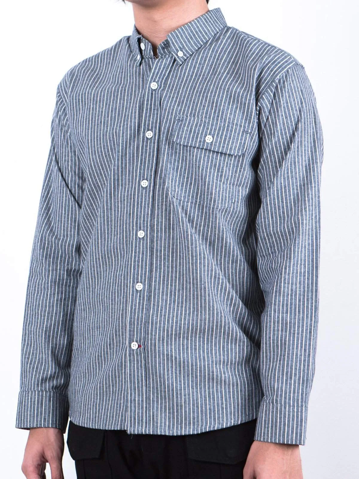 Qutn Work Shirt II Grey Striped Chambray