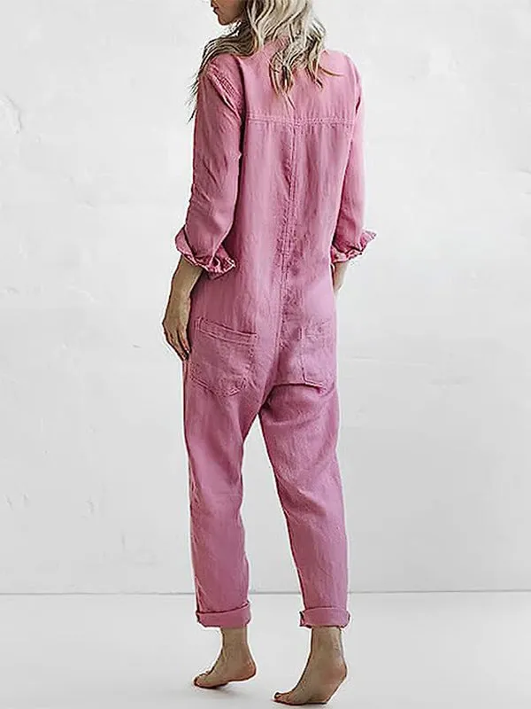 Rablo Casual Button-Up Lapel Jumpsuit