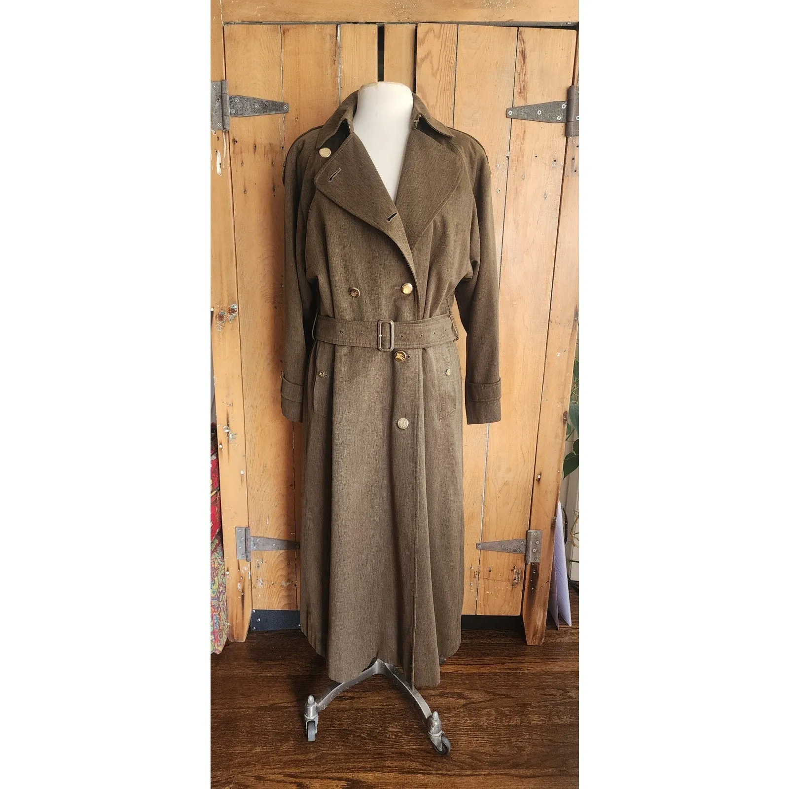 RARE 80s Ladies Coat Burberrys Green Wool Double Breasted