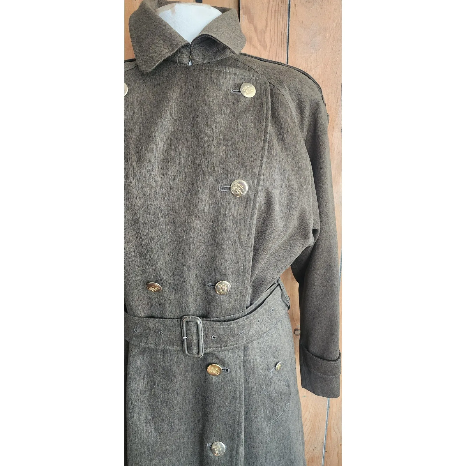 RARE 80s Ladies Coat Burberrys Green Wool Double Breasted