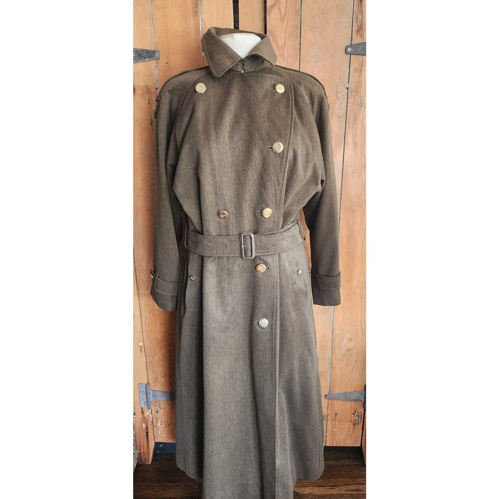 RARE 80s Ladies Coat Burberrys Green Wool Double Breasted