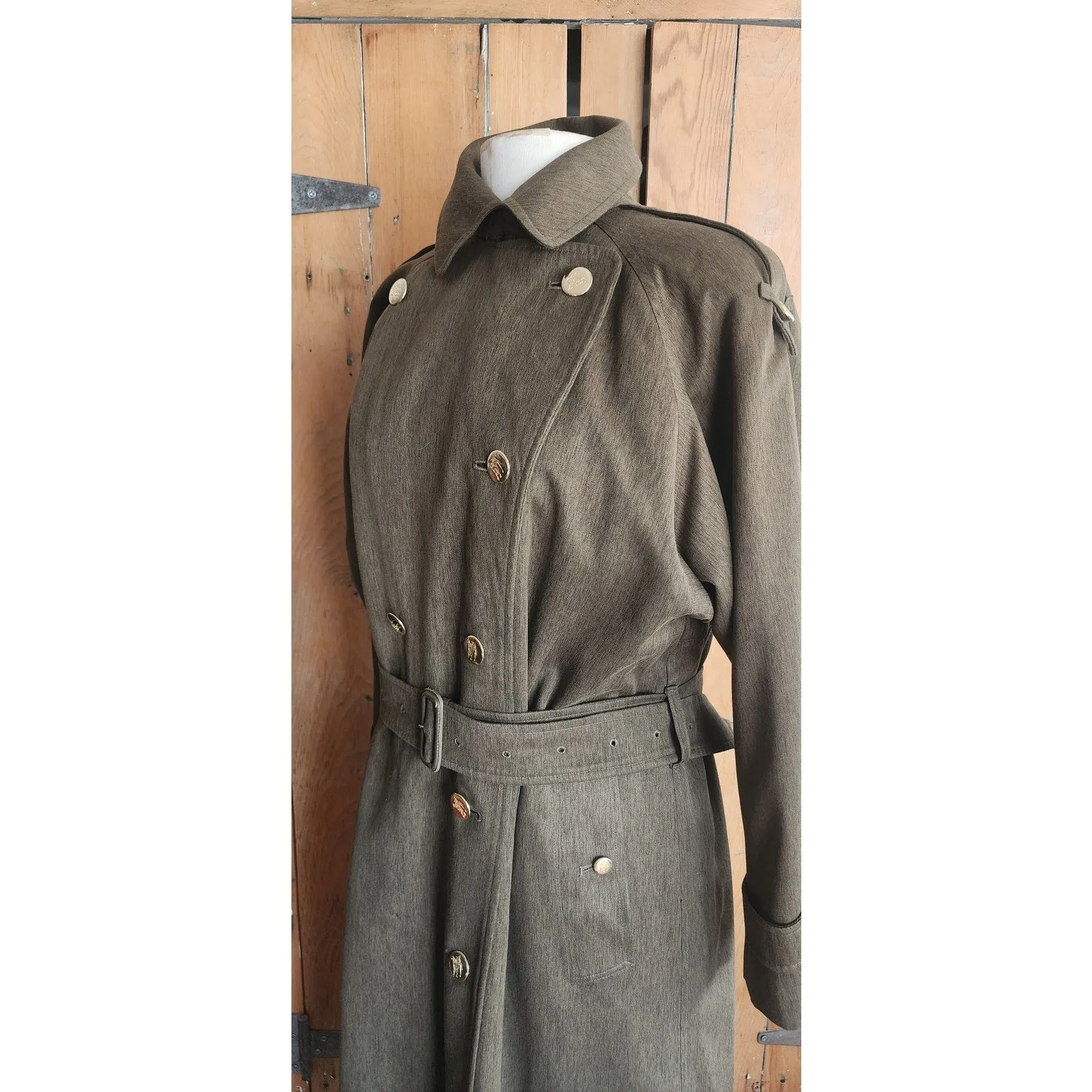 RARE 80s Ladies Coat Burberrys Green Wool Double Breasted