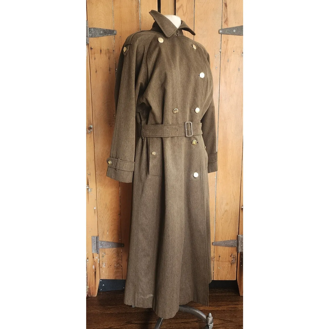 RARE 80s Ladies Coat Burberrys Green Wool Double Breasted