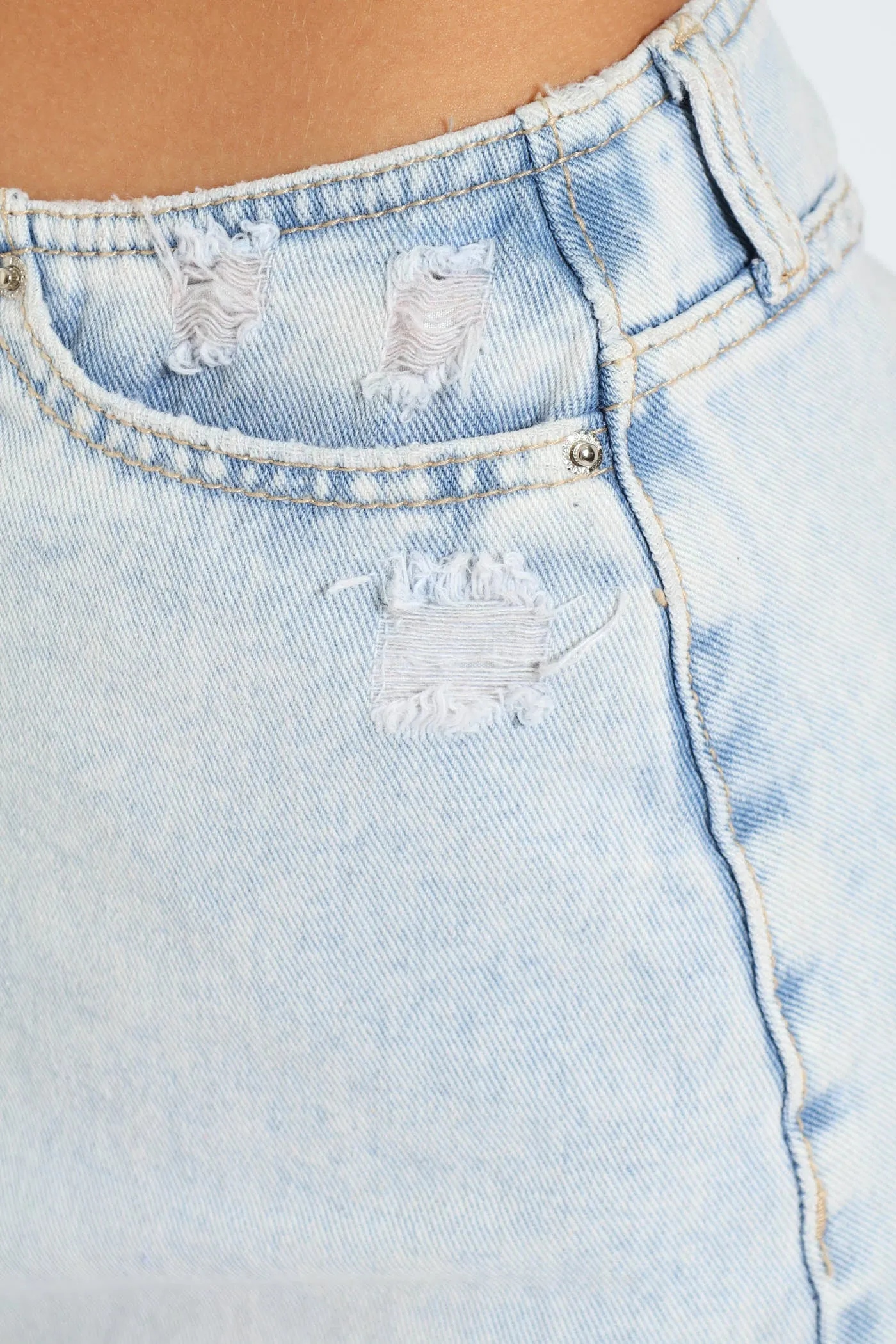 Raw Hem Denim Mini Skirt - Bleach