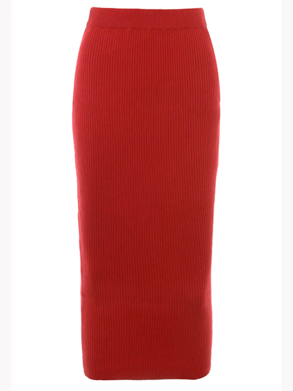 Red Knit-Blend Stylish Maxi Skirt