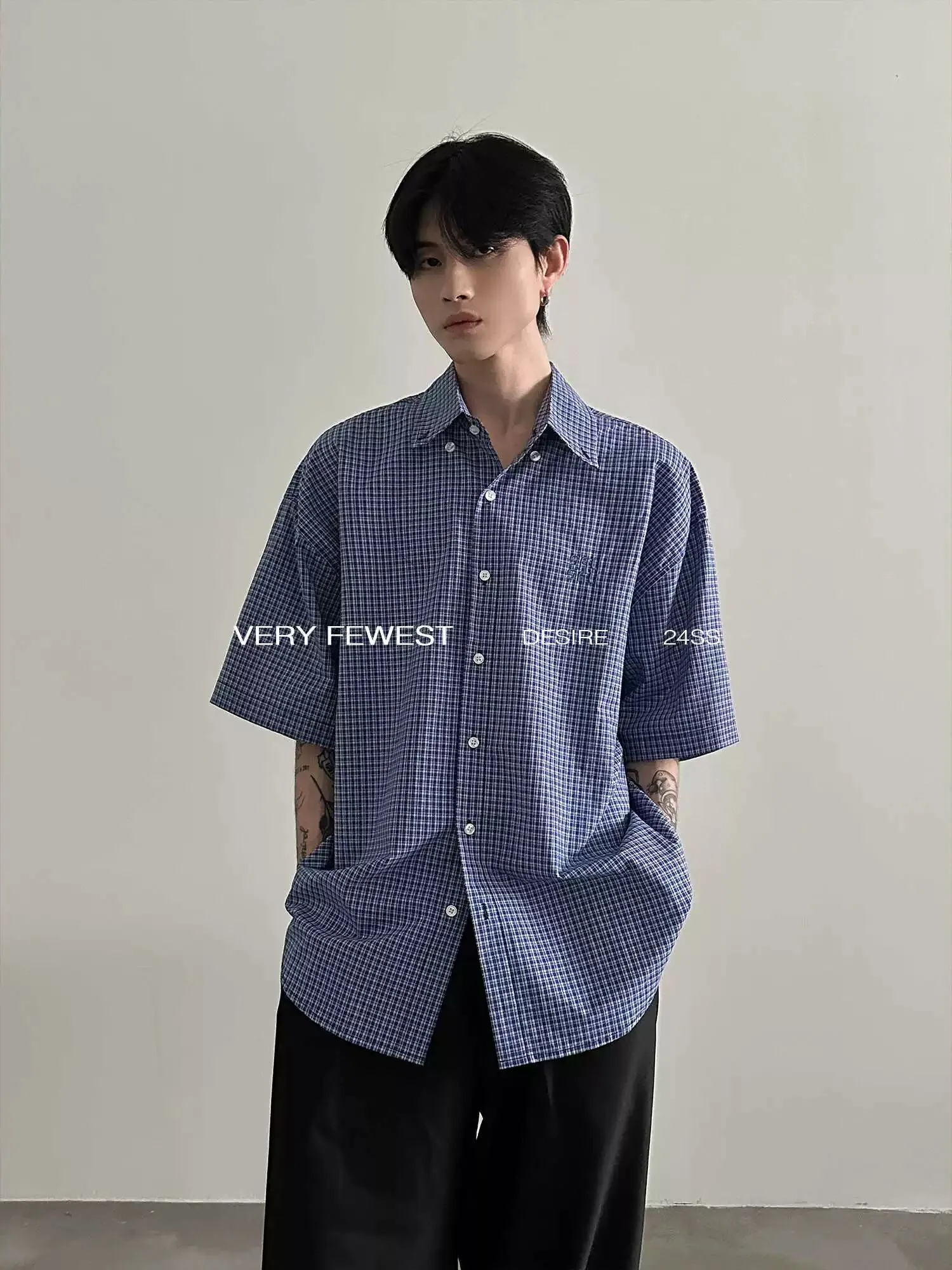 Retro Blue Plaid Button-Up Shirt