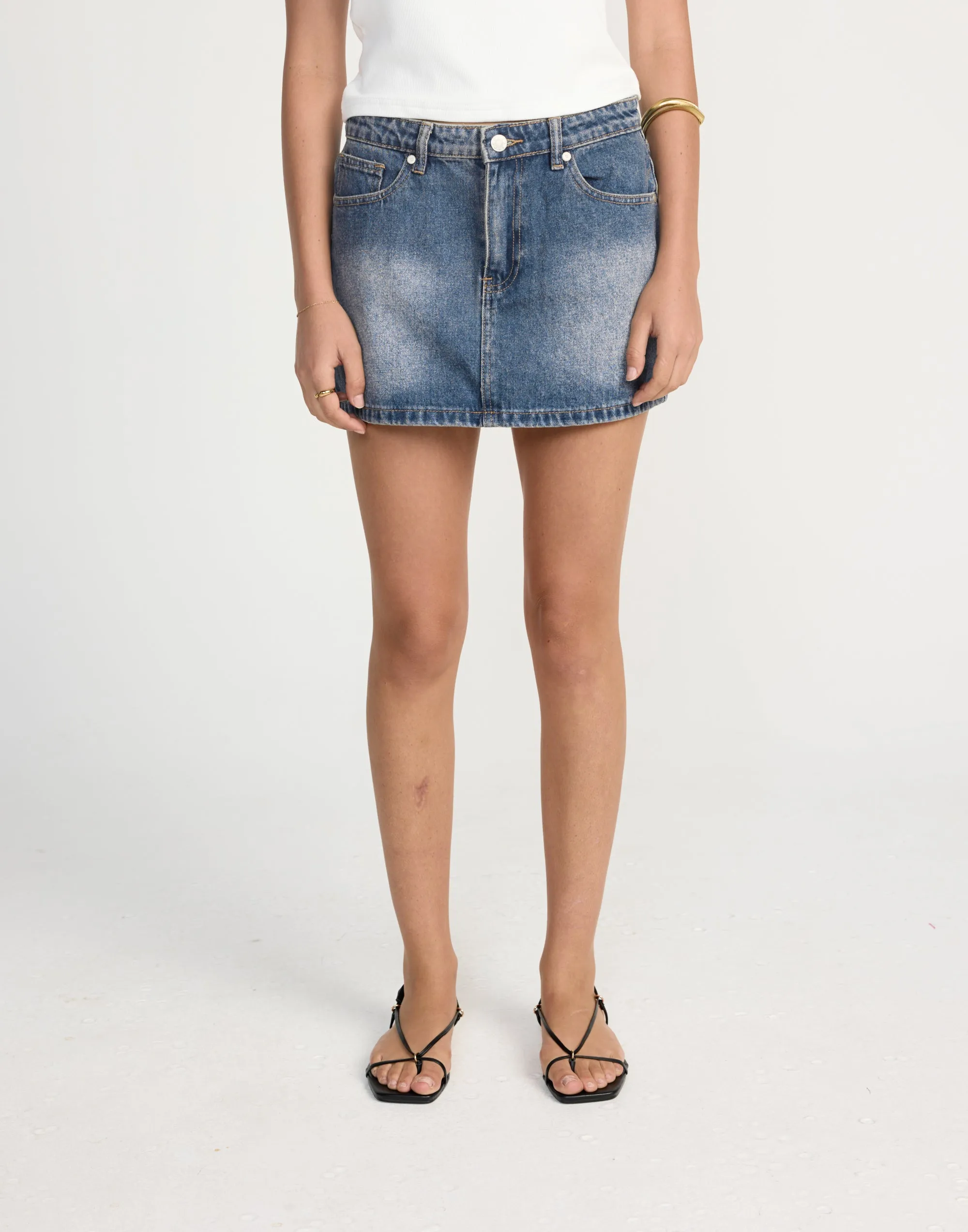 Riri Denim Mini Skirt (Faded Mid Wash)