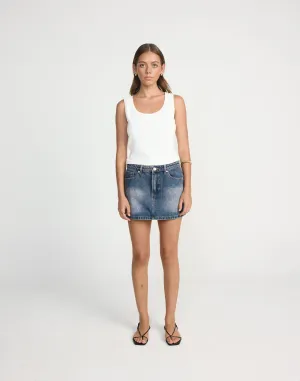 Riri Denim Mini Skirt (Faded Mid Wash)