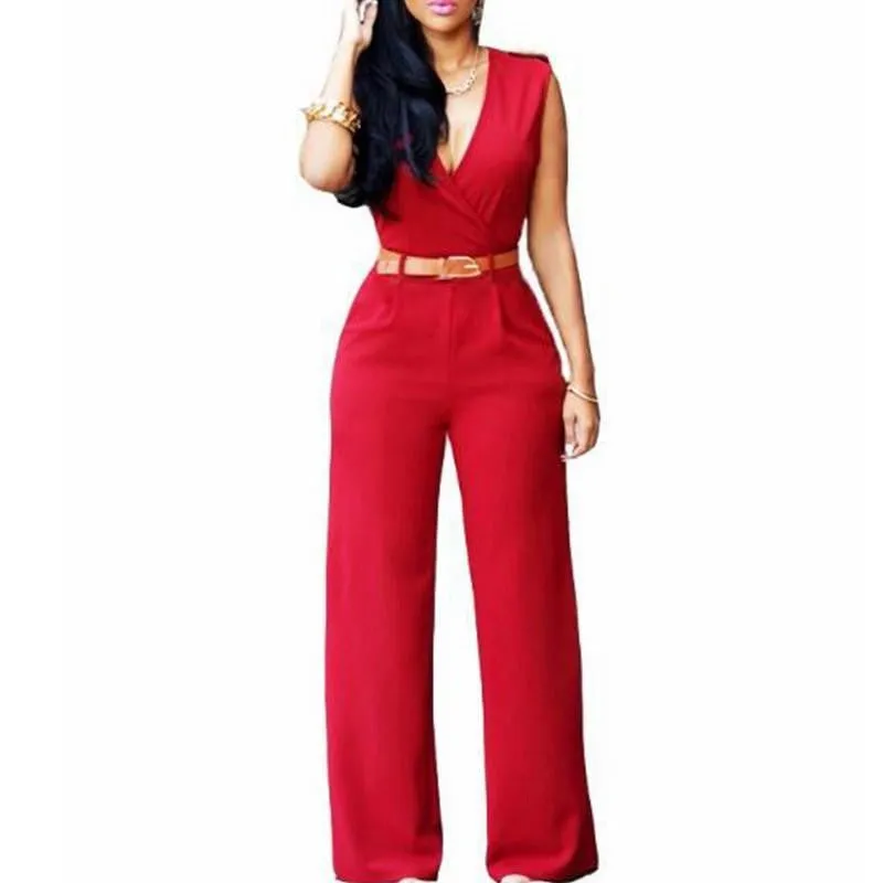 Rompers Womens Jumpsuit Sleeveless V Neck Bodycon Trousers Solid Casual Playsuits Bodysuit Overalls Clubwear