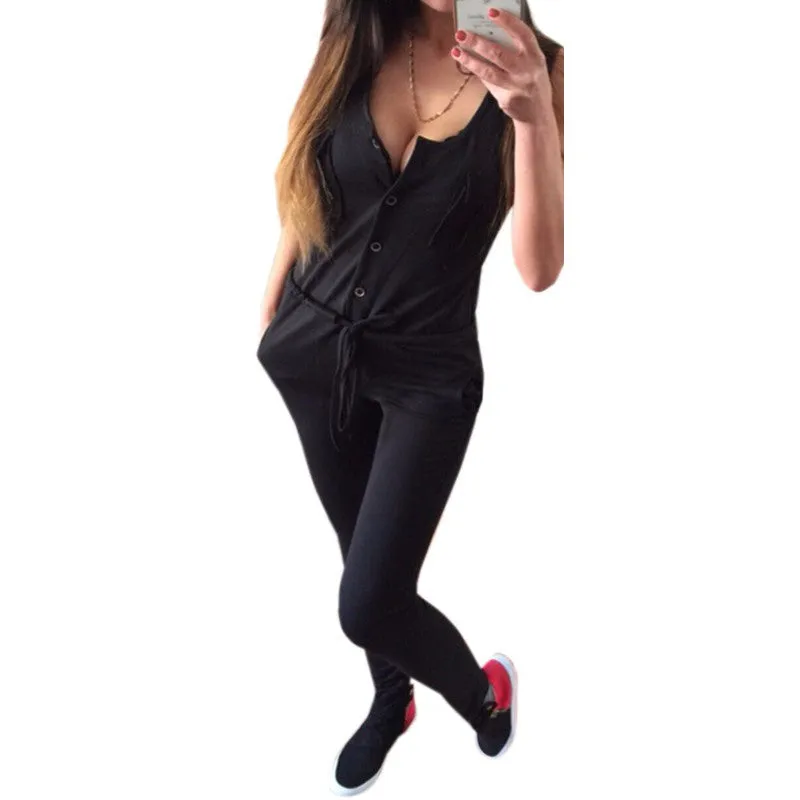 Rompers Womens Jumpsuit Summer Sexy Sleeveless Bodycon Solid Long Overalls Female Casual Long Wear