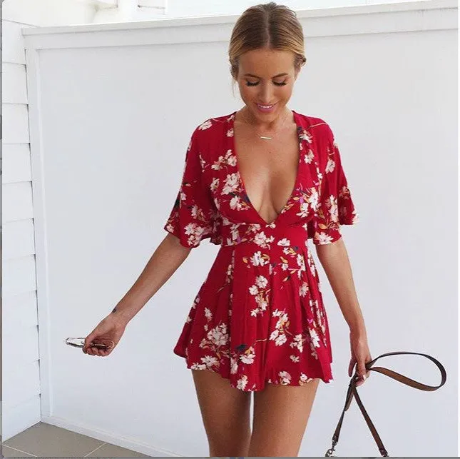 rompers womens summer jumpsuit High Waist Gorgeous multi straps Print backless Playsuit Shorts jumpsuits plus size