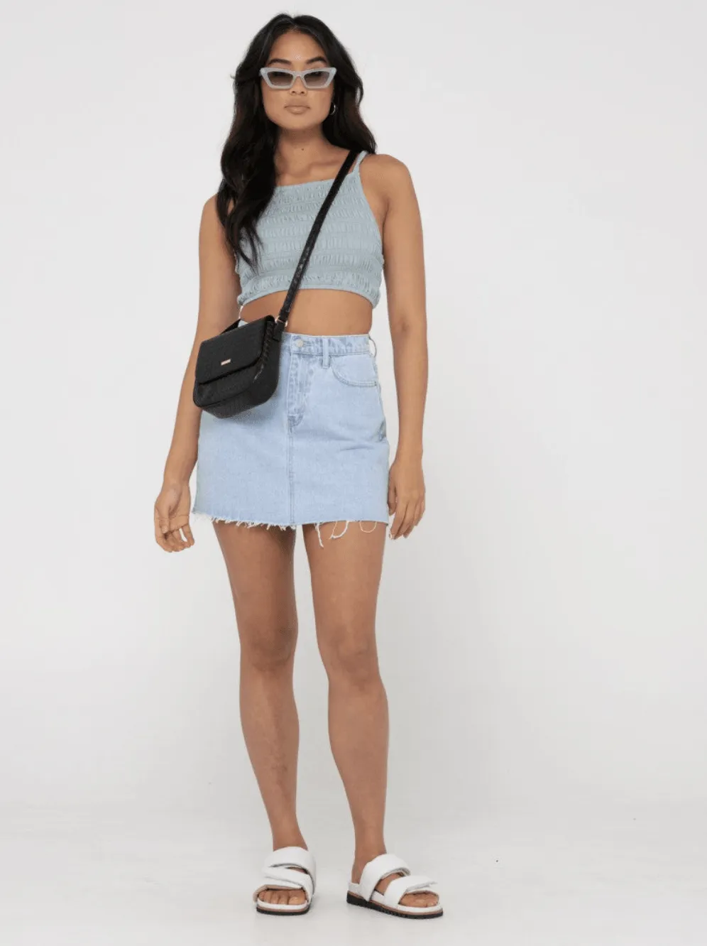 RUSTY Celeste High Rise Denim Skirt - Sky Blue Heather