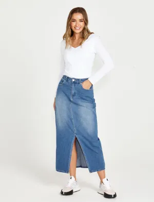Sass Emerald Denim Maxi Skirt | 80 Wash