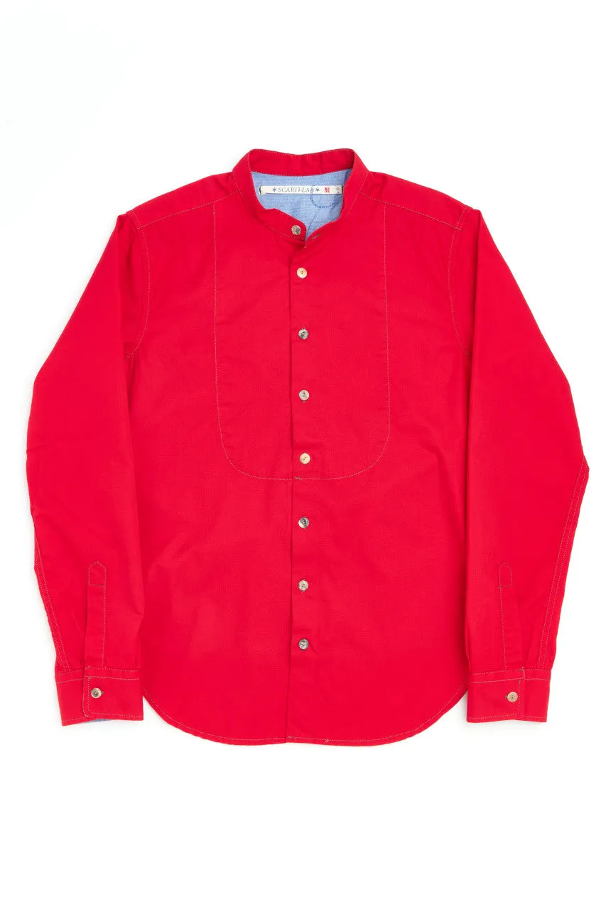 Scarti Lab Band Collar Shirt 304-SG514 Garbadine Bright Red